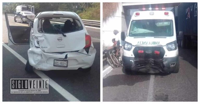 Choque entre ambulancia y auto compacto deja dos lesionados en la Autopista Siglo XXI