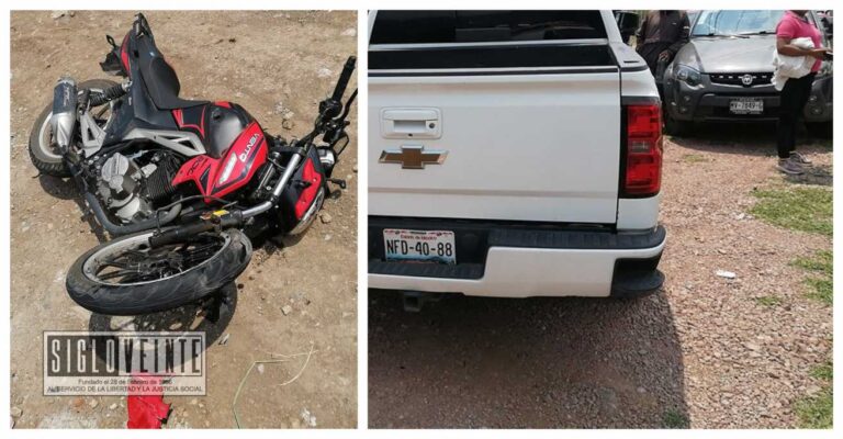 Choque entre moto y camioneta en la carretera Zitácuaro-Tuzantla deja un lesionado