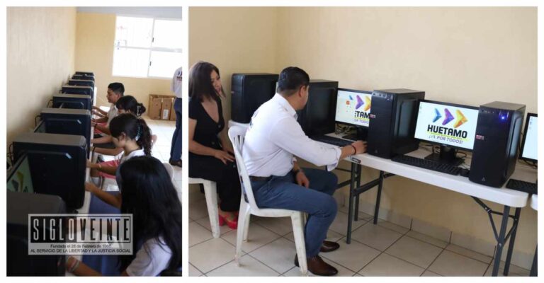 Entrega Ayuntamiento de Huetamo equipo de cómputo a estudiantes de secundaria en El Rosario y cemento para la capilla