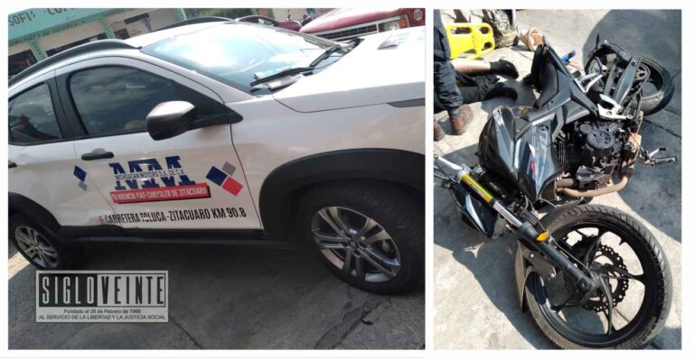 Chocan moto y camioneta en Zitácuaro dejando al piloto herido
