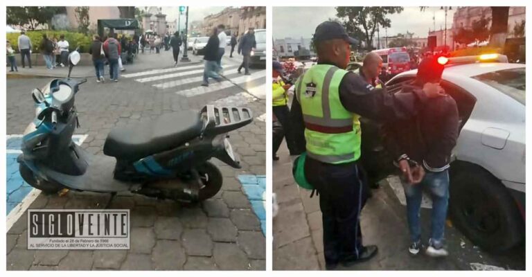 A un costado de la Catedral de Morelia, aseguran a sujeto con motocicleta con placas robadas