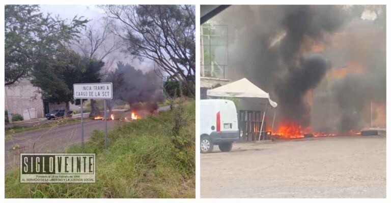 Bloquean diversos puntos de la carretera que une a los municipios de Sahuayo, Jiquilpan y Villamar