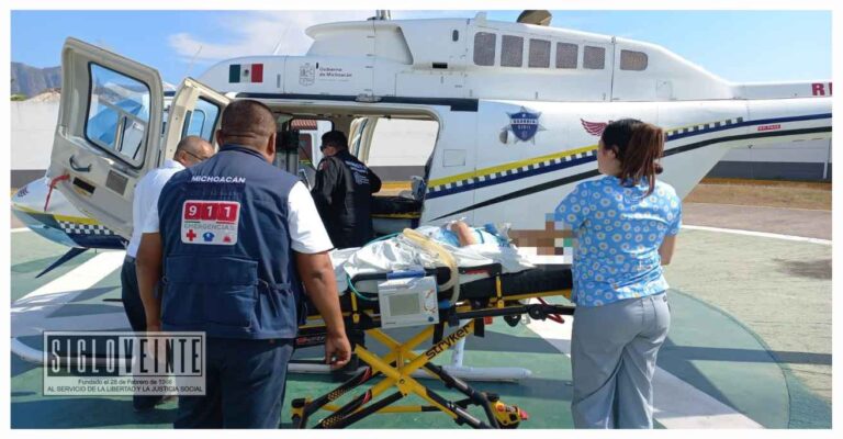 Fue llevada en ambulancia aérea de Huetamo a Morelia, una mujer mayor por problemas de salud