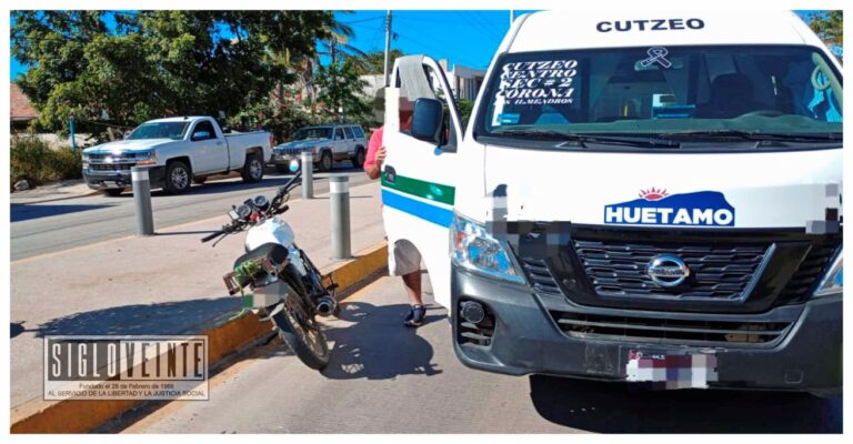 Choque entre moto y combi en la Avenida Madero Norte de Huetamo deja un herido