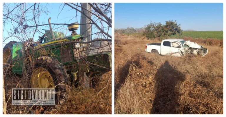 Camioneta se impacta con tractor en la carretera Huetamo-San Jerónimo, cerca de Puertas Cuatas