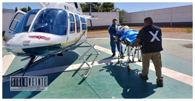 Trasladan en ambulancia aérea de Huetamo a Morelia a una paciente por complicaciones en su embarazo