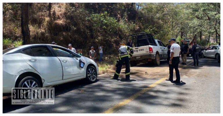 Choque entre dos vehículos en carretera de Tacámbaro, deja 4 lesionados entre ellos un menor de 8 años