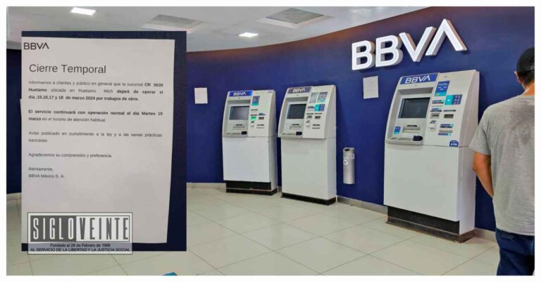 La sucursal en Huetamo del banco BBVA cierra temporalmente por remodelación