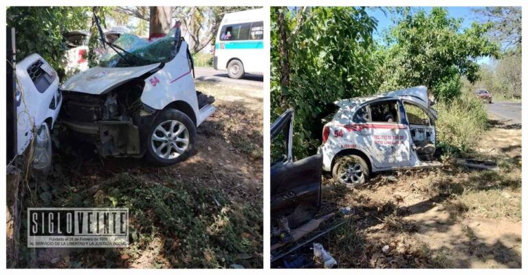 Taxista sobrevive a impacto contra poste en Lázaro Cárdenas, despedaza su unidad