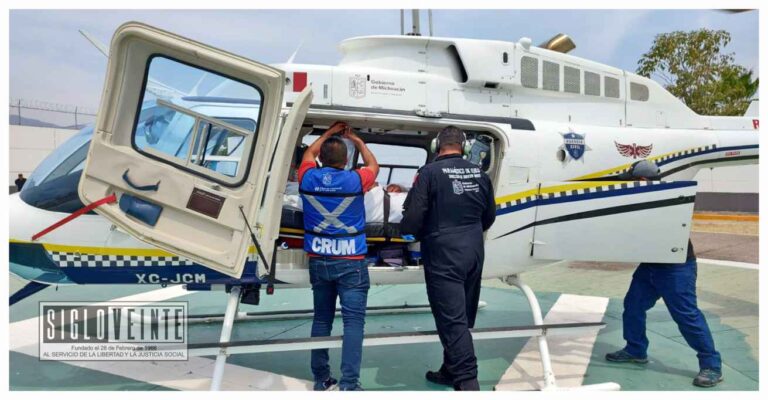 Trasladan vía aérea a paciente de Huetamo a Morelia por un infarto agudo al miocardio