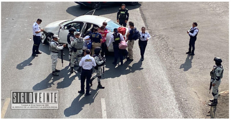 Choque entre patrulla de la Guardia Nacional y auto particular deja cuatro lesionados en Morelia