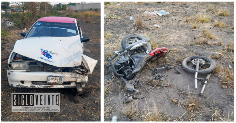 En Apatzingán, choque de taxi y motocicleta deja dos niñas fallecidas y dos adultos lesionados