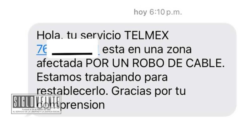 TELMEX confirma fallas en servicios de telefonía e internet en Tierra Caliente por robo de cable
