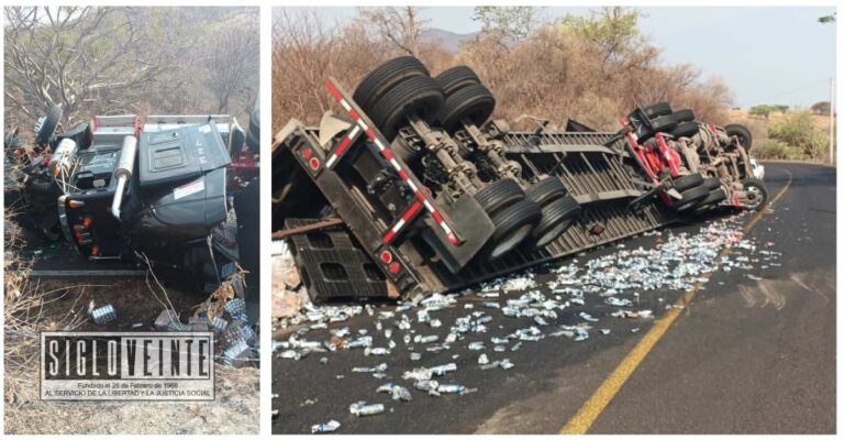 Vuelca tráiler cargado de cerveza en Nocupétaro sin dejar lesionados