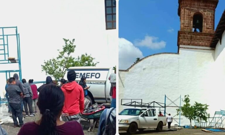 Dos personas caen de un andamio en Tzintzuntzan cuando pintaban una iglesia, uno perdió la vida