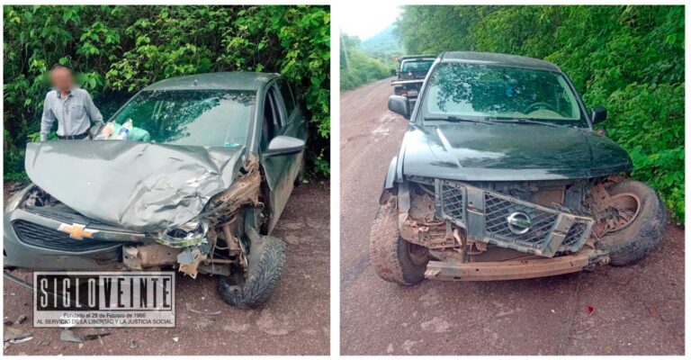 Aveo choca con camioneta por tratar de esquivar un bache en la carretera Paso de Núñez-La Eréndira
