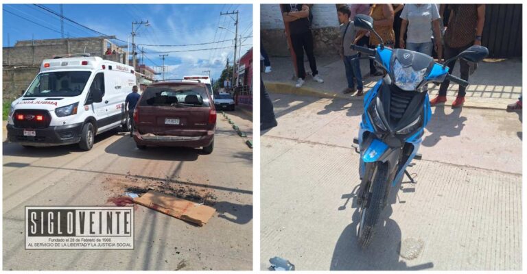 Choque de moto y camioneta en la Avenida Madero Norte de Huetamo deja una persona lesionada