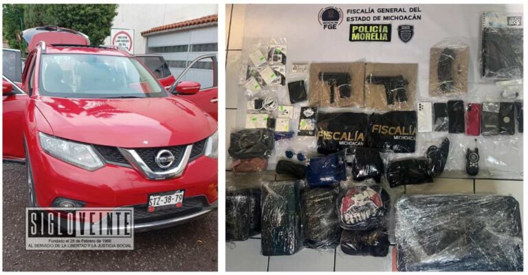 Detienen en Morelia a cuatro personas arrestadas por robo de camioneta y posesión de réplicas de armas