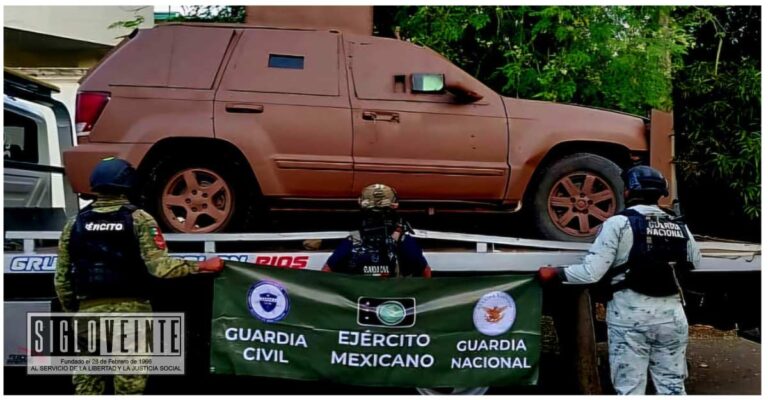 Fuerzas federales y estatales aseguran camión “monstruo” y armamento en Apatzingán
