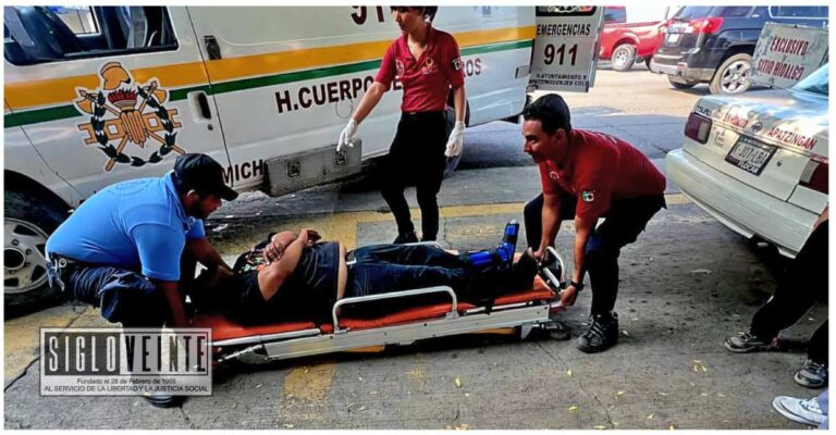 Motociclista resulta herido tras ser atropellado por camioneta en el centro de Apatzingán