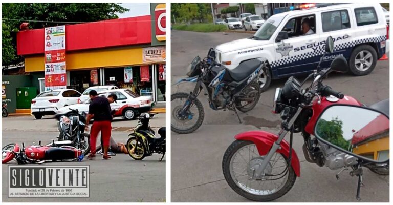 En menos de 2 horas, tres accidentes de motocicleta en Apatzingán dejan cuatro lesionados y daños materiales