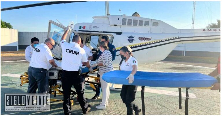 Mujer sufre graves lesiones en accidente en Huetamo; es trasladada a Morelia en ambulancia aérea