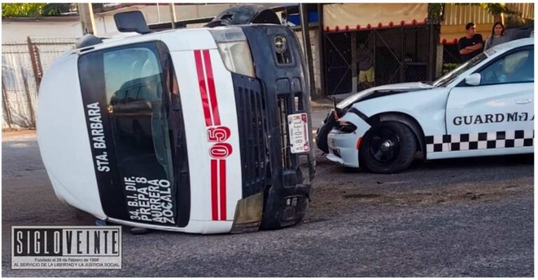 Un herido tras choque entre camioneta de transporte público y patrulla de la Guardia Nacional en Ciudad Altamirano