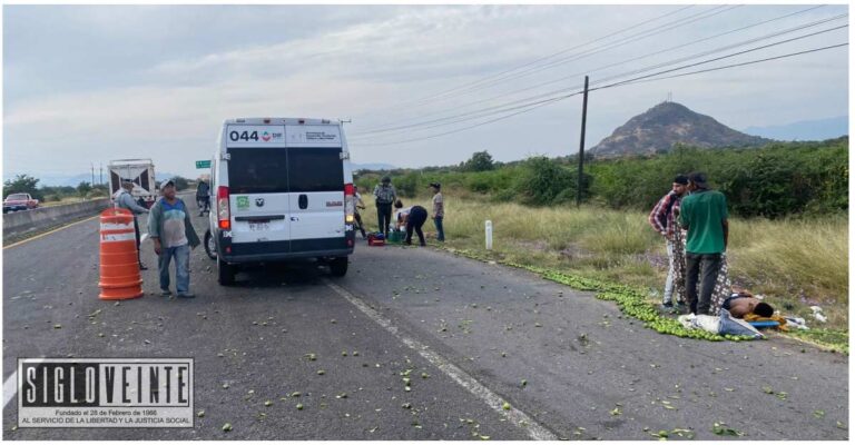 Cuatro cortadores de limón resultan heridos en aparatoso accidente en la carretera Apatzingán-Cuatro Caminos