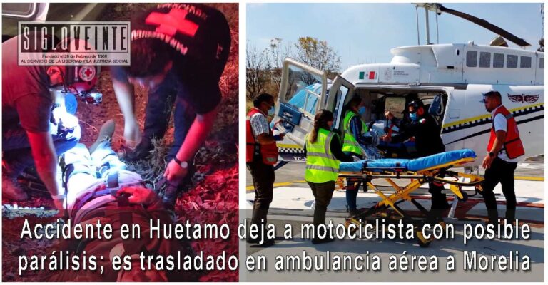 Accidente en Huetamo deja a motociclista con posible parálisis; es trasladado en ambulancia aérea a Morelia