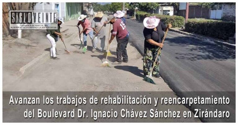 Avanzan los trabajos de rehabilitación y reencarpetamiento del Boulevard Dr. Ignacio Chávez Sánchez en Zirándaro