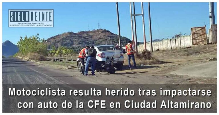 Motociclista resulta herido tras impactarse con auto de la CFE en Ciudad Altamirano