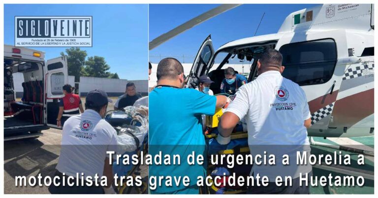 Trasladan de urgencia a Morelia a motociclista tras grave accidente en Huetamo