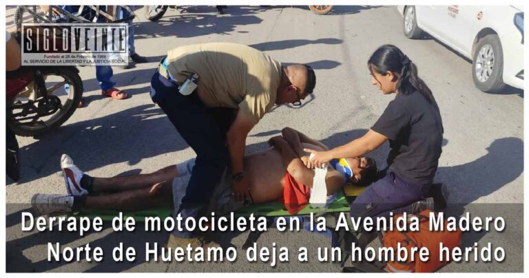 Derrape de motocicleta en la Avenida Madero Norte de Huetamo deja a un hombre herido