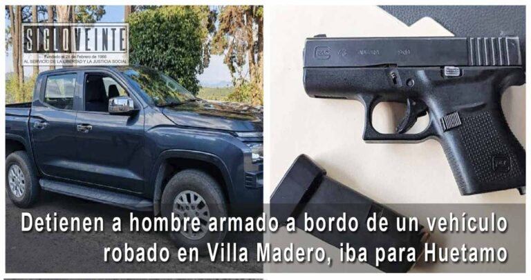 Detienen a hombre armado a bordo de un vehículo robado en Villa Madero, iba para Huetamo
