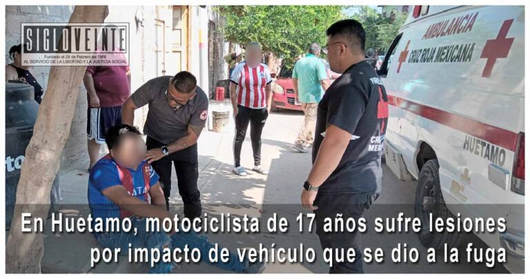 En Huetamo, motociclista de 17 años sufre lesiones por impacto de vehículo que se dio a la fuga