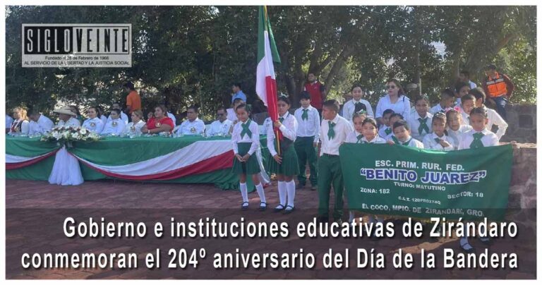 Gobierno e instituciones educativas de Zirándaro conmemoran el 204 aniversario del Día de la Bandera