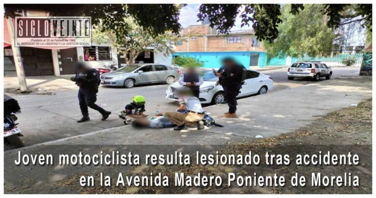 Joven motociclista resulta lesionado tras accidente en la Avenida Madero Poniente de Morelia