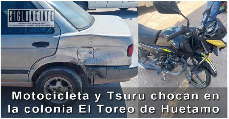 Motocicleta y Tsuru chocan en la colonia El Toreo de Huetamo
