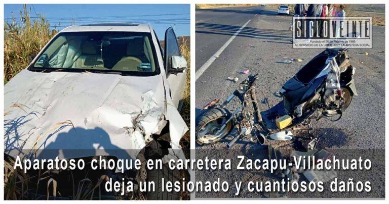 Aparatoso choque en carretera Zacapu-Villachuato deja un lesionado y cuantiosos daños