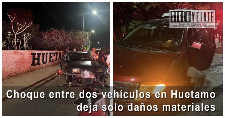 Choque entre dos vehículos en Huetamo deja solo daños materiales