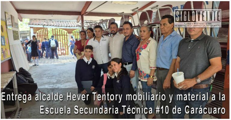 Entrega alcalde Hever Tentory mobiliario y material a la Escuela Secundaria Técnica #10 de Carácuaro