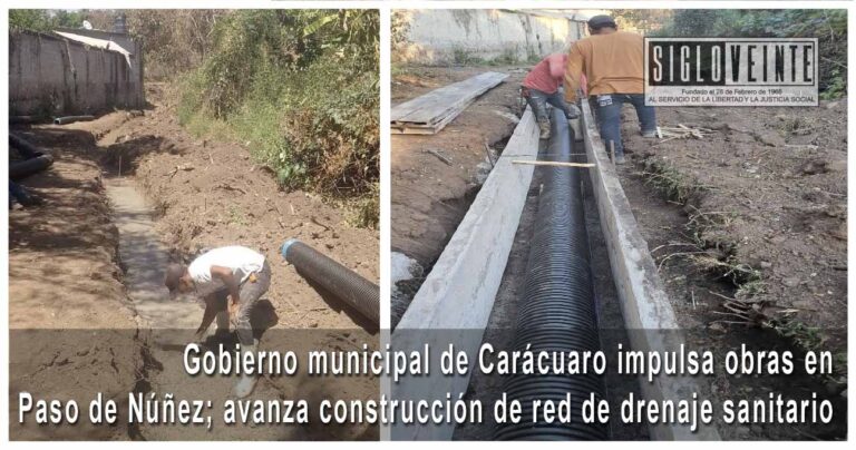 Gobierno municipal de Carácuaro impulsa obras en Paso de Núñez; avanza construcción de red de drenaje sanitario
