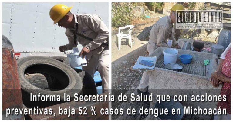 Informa la Secretaría de Salud que con acciones preventivas, baja 52 % casos de dengue en Michoacán