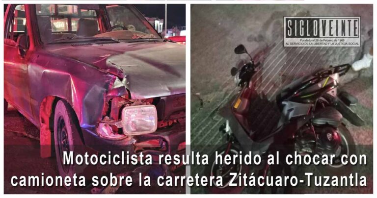 Motociclista resulta herido al chocar con camioneta sobre la carretera Zitácuaro-Tuzantla
