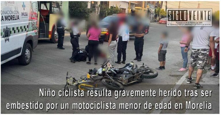Niño ciclista resulta gravemente herido tras ser embestido por un motociclista menor de edad en Morelia