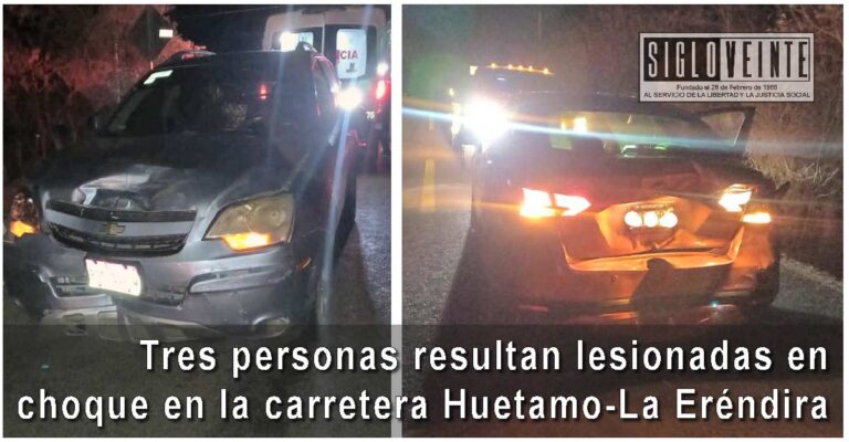 Tres personas resultan lesionadas en choque en la carretera Huetamo-La Eréndira
