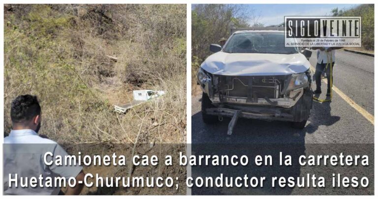 Camioneta cae a barranco en la carretera Huetamo-Churumuco; conductor resulta ileso