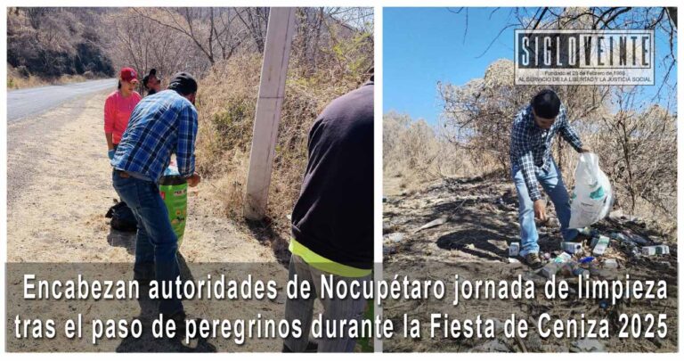 Encabezan autoridades de Nocupétaro jornada de limpieza tras el paso de peregrinos durante la Fiesta de Ceniza 2025