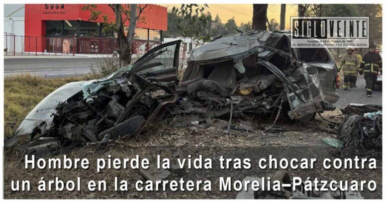 Hombre pierde la vida tras chocar contra un árbol en la carretera Morelia–Pátzcuaro