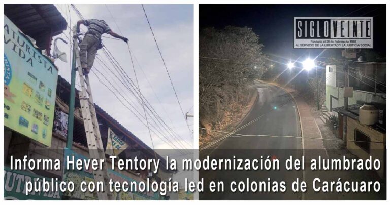 Informa Hever Tentory la modernización del alumbrado público con tecnología led en colonias de Carácuaro